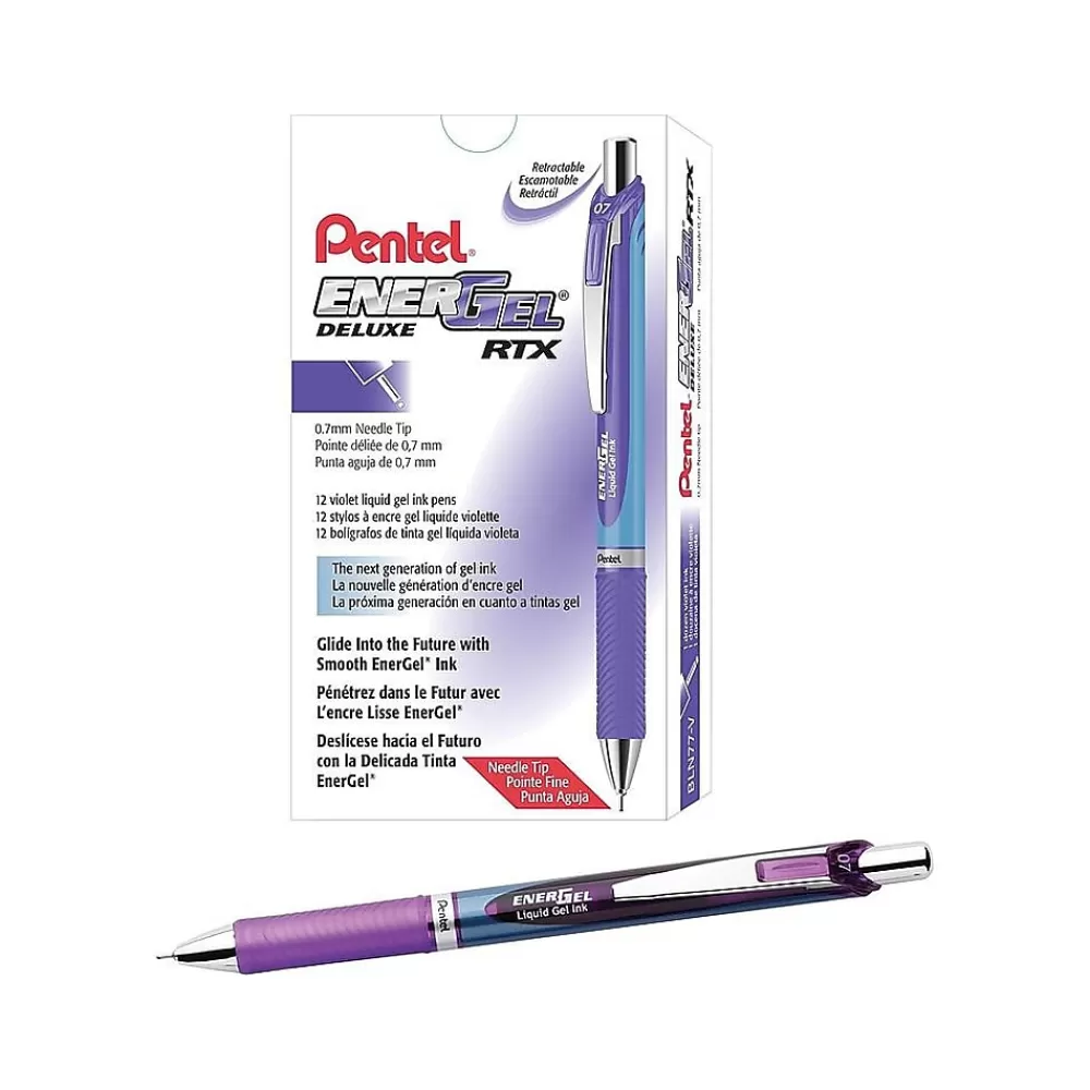 Pentel Pens<EnerGel Deluxe RTX Retractable Gel Pens, Medium Point Needle Tip, Ink, 12/Pack (BLN77-V)