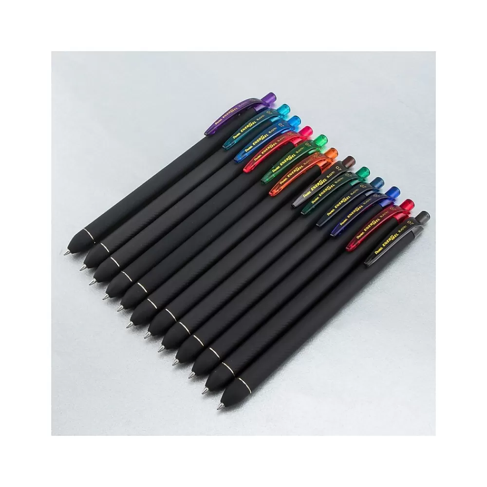 Pentel Pens<EnerGel Kuro Retractable Gel Pens, Medium Point, Assorted Colors Inks, 12/Pack (BL437R1BP12M)