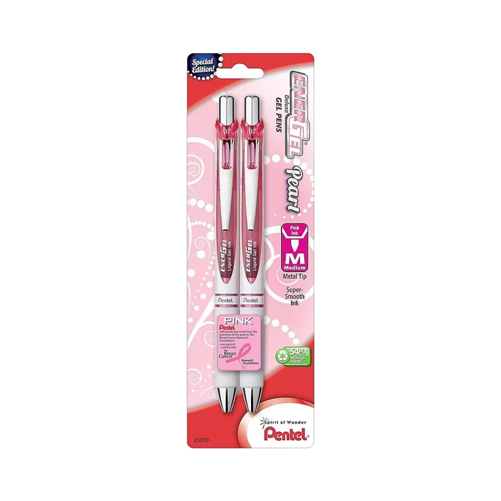 Pentel Pens<EnerGel Pearl Deluxe RTX Retractable Gel Pens, Medium Point, Pink Ink, 2 Pack (BL77WBP2PP)