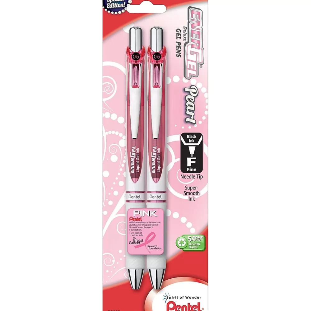 Pentel Pens<EnerGel Pearl Deluxe RTX Retractable Liquid Gel Pen, Fine Point, Black Ink, 2/Pack (BLN75WBP2PA)