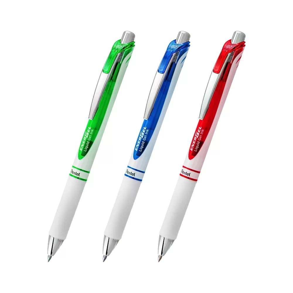 Pentel Pens<EnerGel Pearl Retractable Gel Pens, Medium Point, 0.7mm, Assorted Inks, 3/Pack (BL77WBPS3M3)