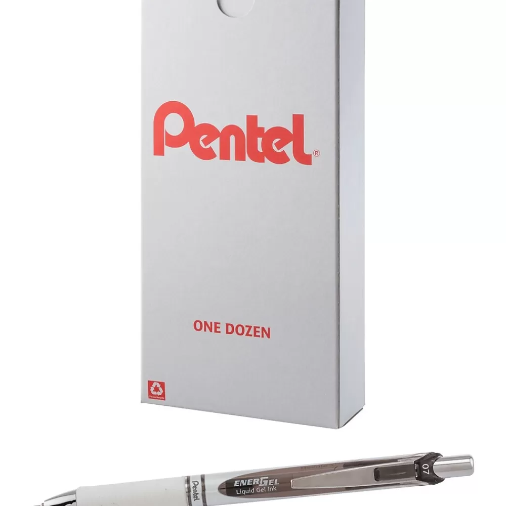 Pentel Pens<EnerGel Retractable Gel Pen, Medium Point, Black Ink, Dozen (BLN77PW-A)