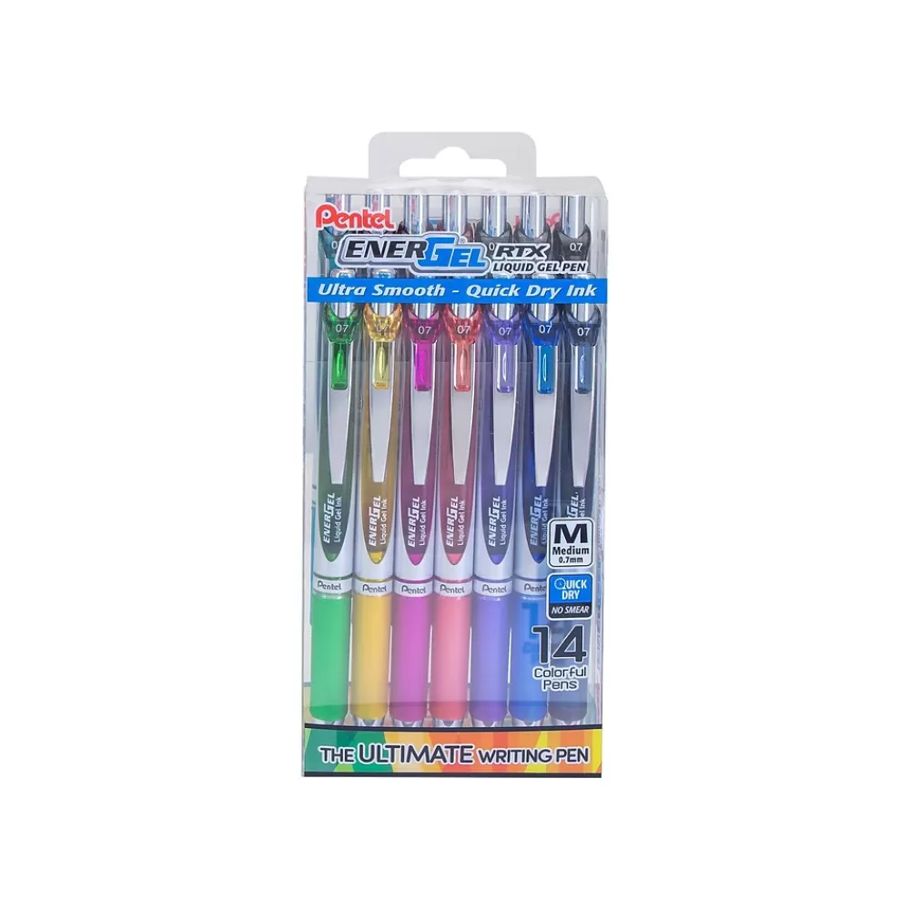 Pentel Pens<EnerGel RTX Retractable Gel Pens, Medium Point, Assorted Ink, 14/Pack (BL77PC14M)