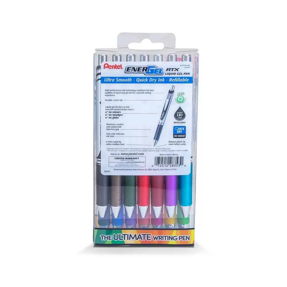 Pentel Pens<EnerGel RTX Retractable Gel Pens, Medium Point, Assorted Ink, 14/Pack (BL77PC14M)