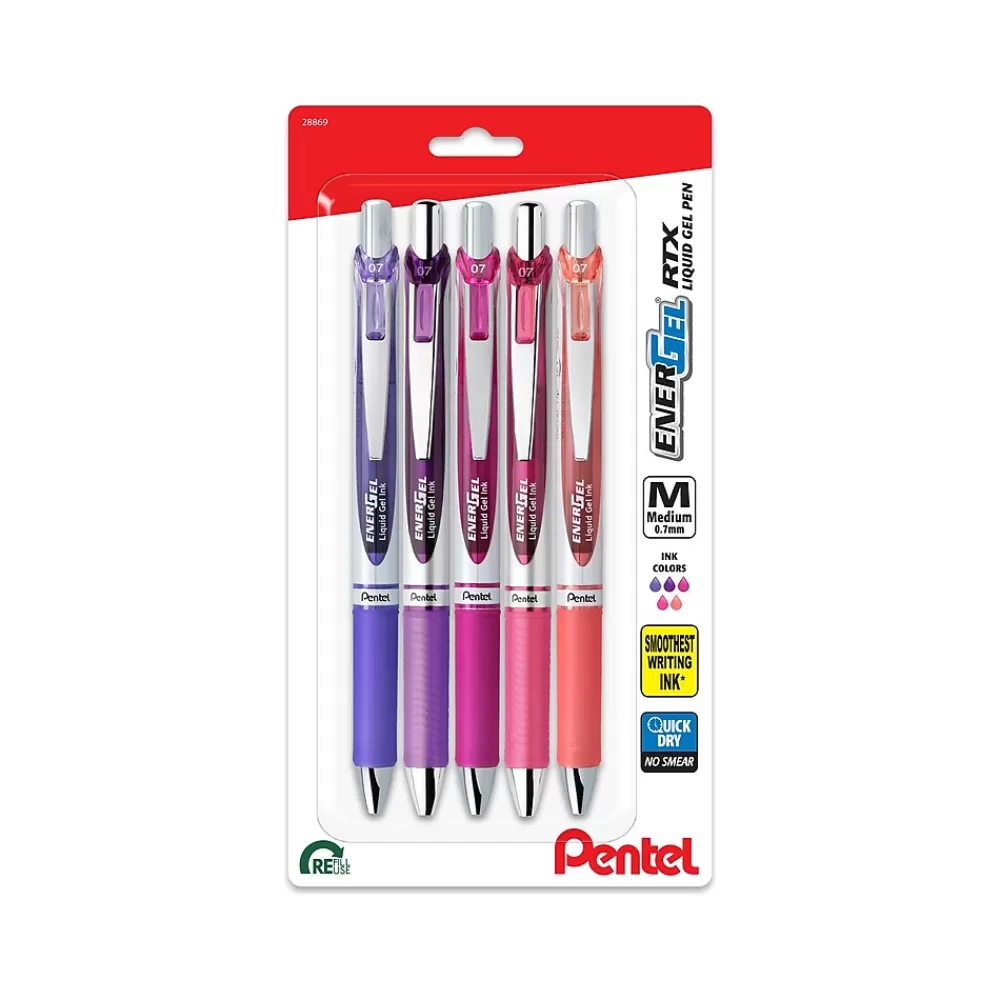 Pentel Pens<EnerGel RTX Retractable Gel Pens, Medium Point, 0.7mm, Assorted Inks, 5/Pack (BL77PASBP5M)