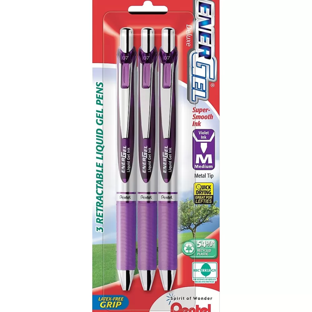 Pentel Pens<EnerGel RTX Retractable Gel Pens, Medium Point, 0.7mm, Ink, 3/Pack (BL77BP3V)