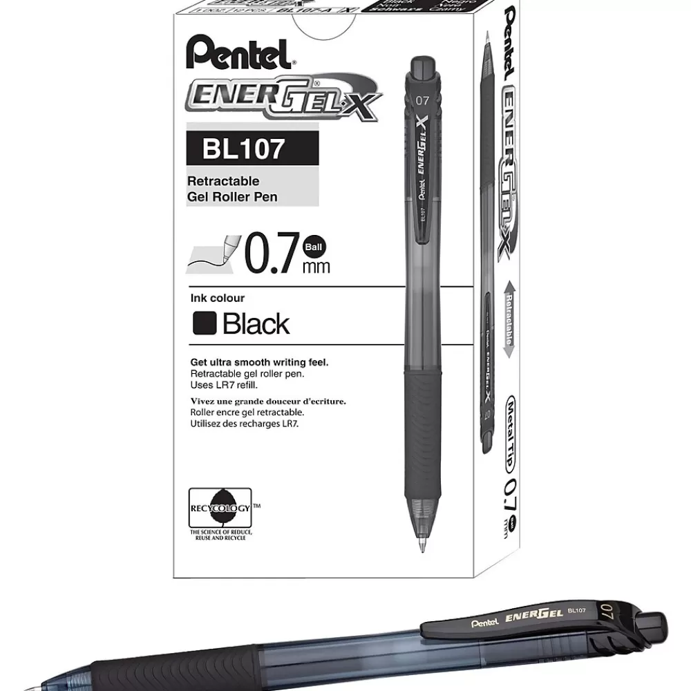 Pentel Pens<EnerGel-X Retractable Roller Gel Pens, Medium Point, Black Ink, 24/Pack (BL107ASW2)