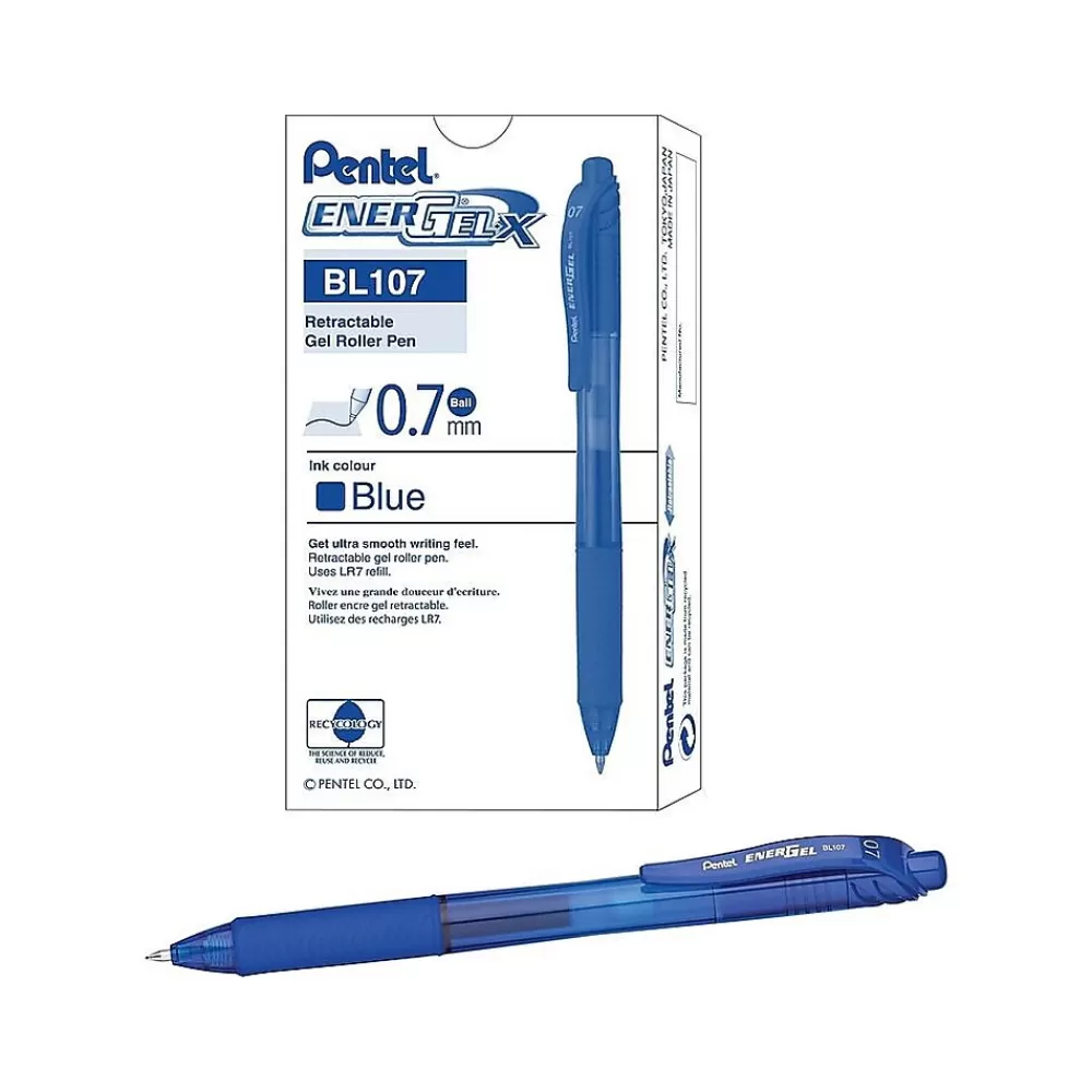 Pentel Pens<EnerGel-X RollerGel Retractable Gel Pens, Medium Point, Blue Ink, Dozen (BL107-C)