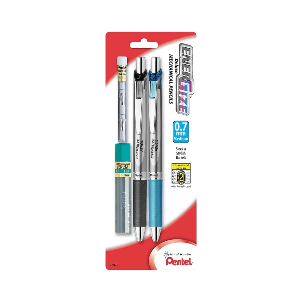 Pentel Pencils<EnerGize Mechanical Pencils, No. 2 Medium Lead, 2/Pack (PL77LEBP2)