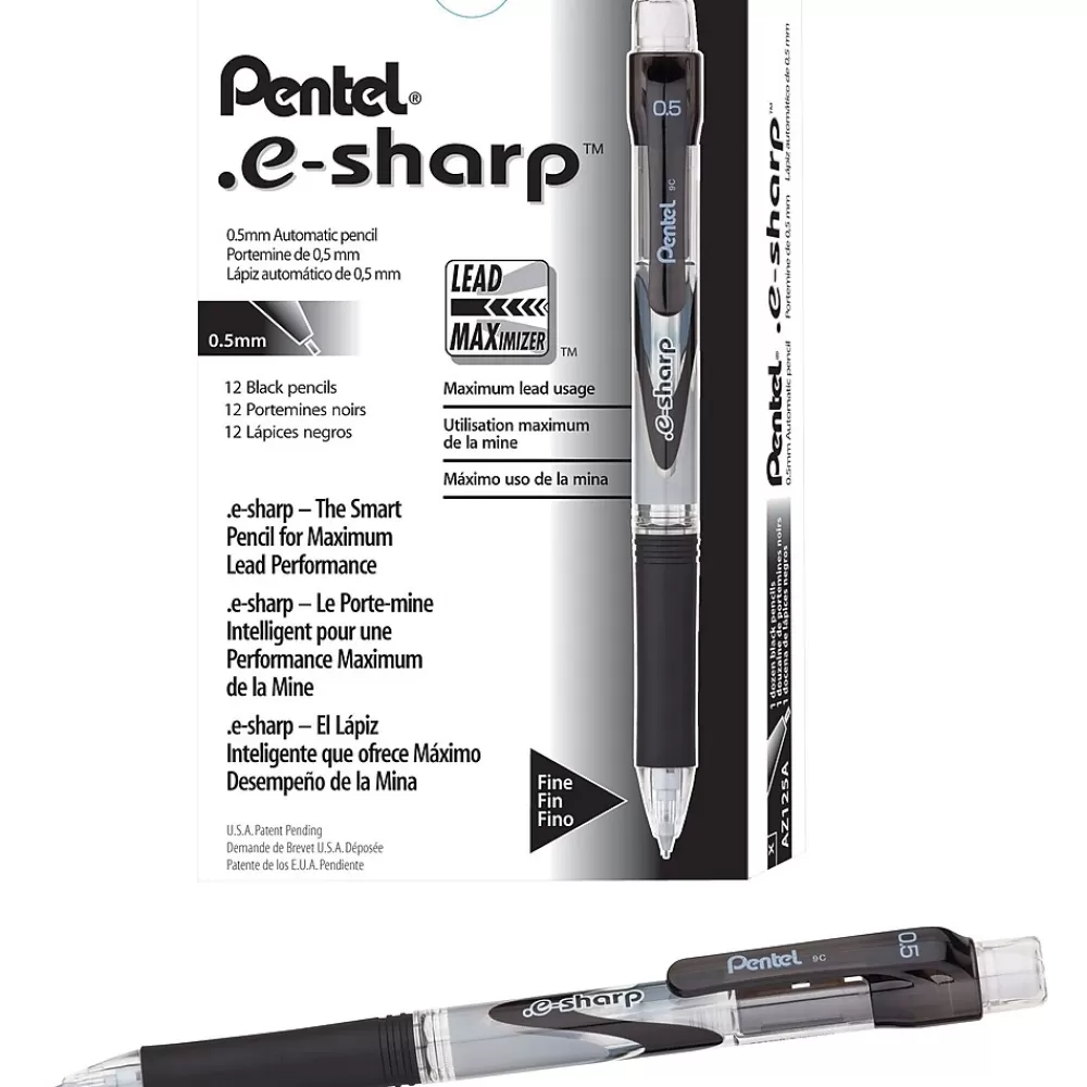 Pentel Pencils<e-sharp Mechanical Pencil, 0.5mm, #2 Medium Lead, Dozen (AZ125A)