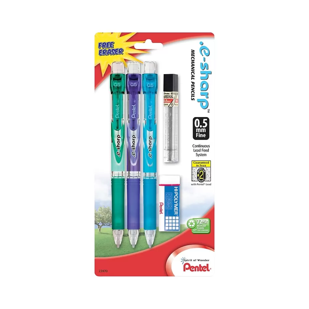 Pentel Pencils<e-sharp Mechanical Pencils, 0.5mm, #2 Lead, Set (AZ125LZBP3M)