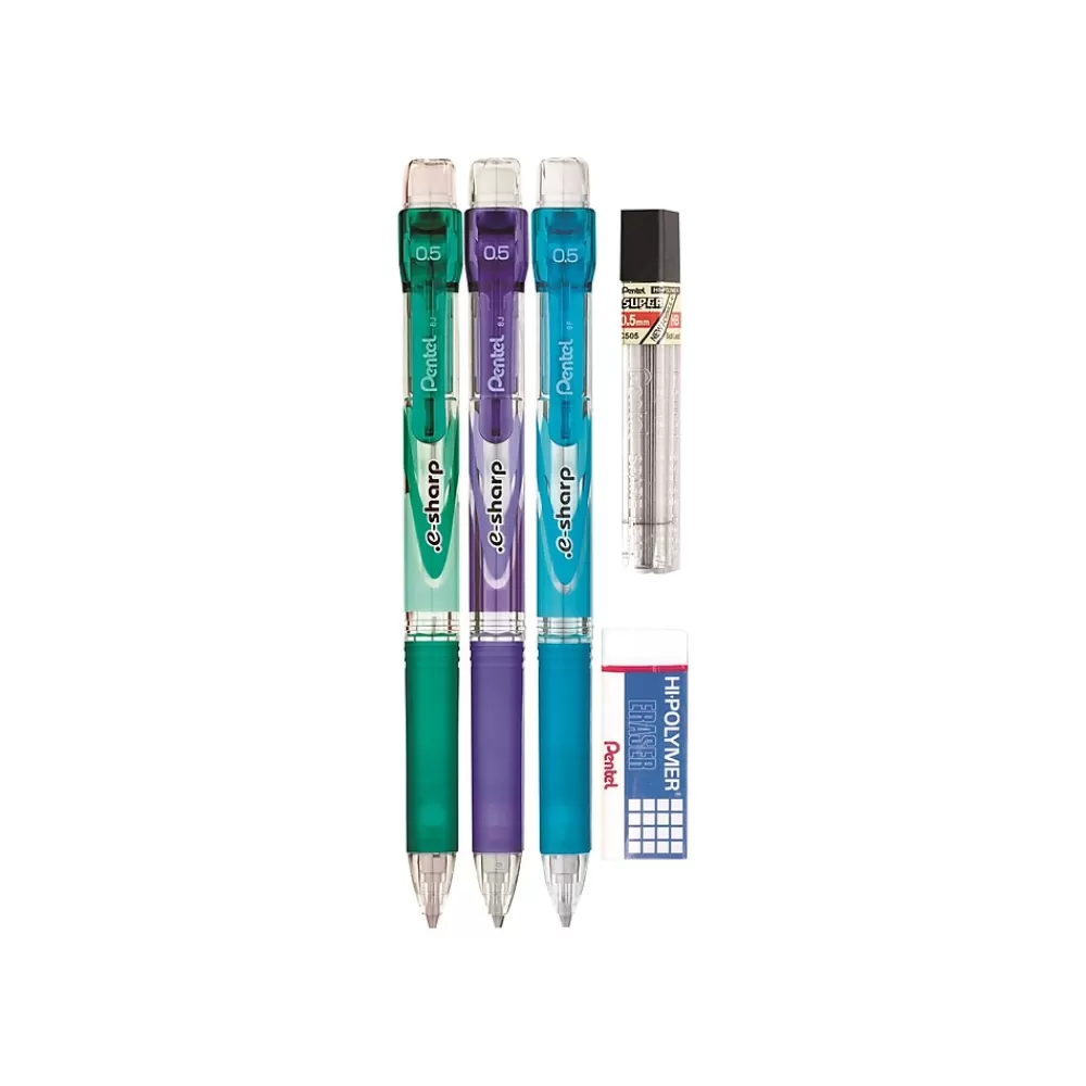 Pentel Pencils<e-sharp Mechanical Pencils, 0.5mm, #2 Lead, Set (AZ125LZBP3M)