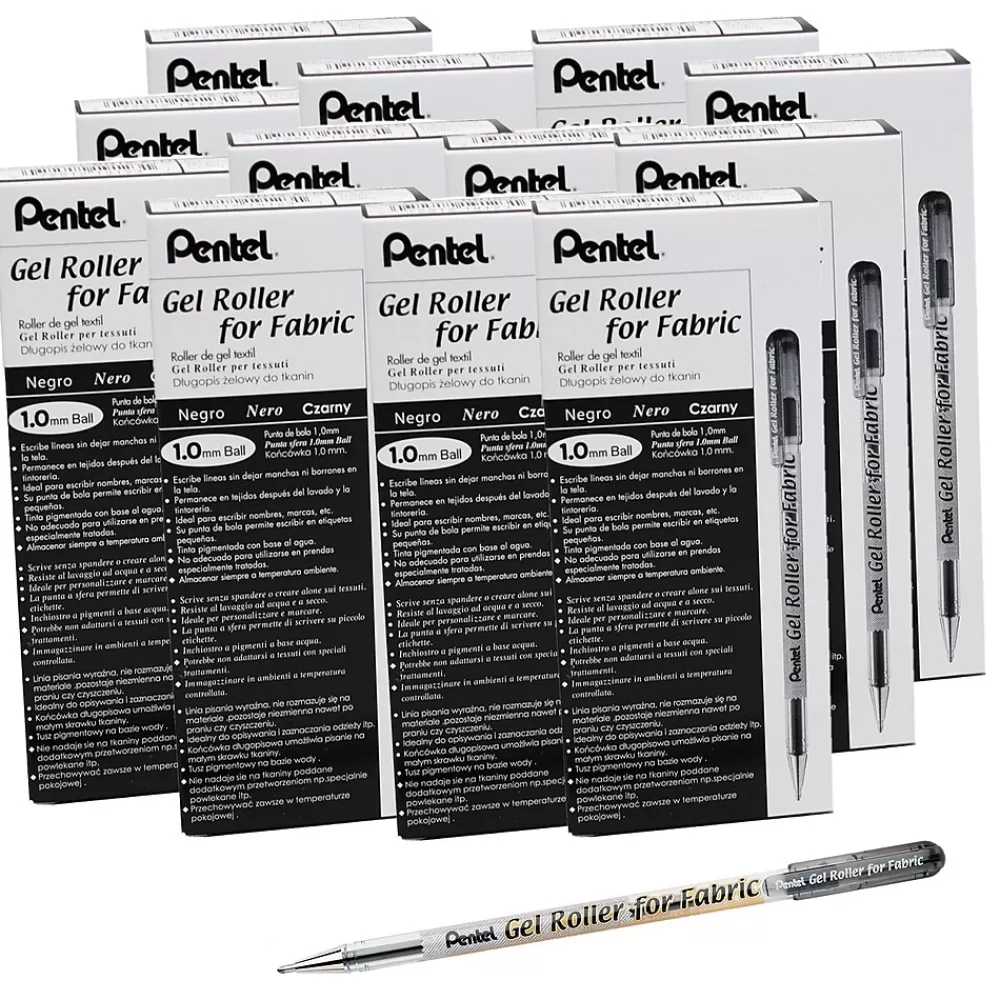 Pentel Pens<Gel Roller for Fabric, 1.0mm Point, Black, Pack of 12 (PENBN15A-12)