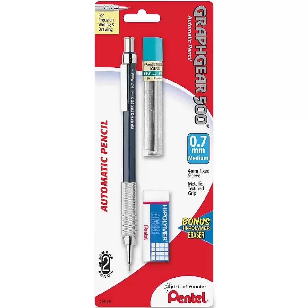 Pentel Pencils<Graph Gear 500 Mechanical Pencil, 0.7mm, #2 Medium Lead (PG527LEBP)