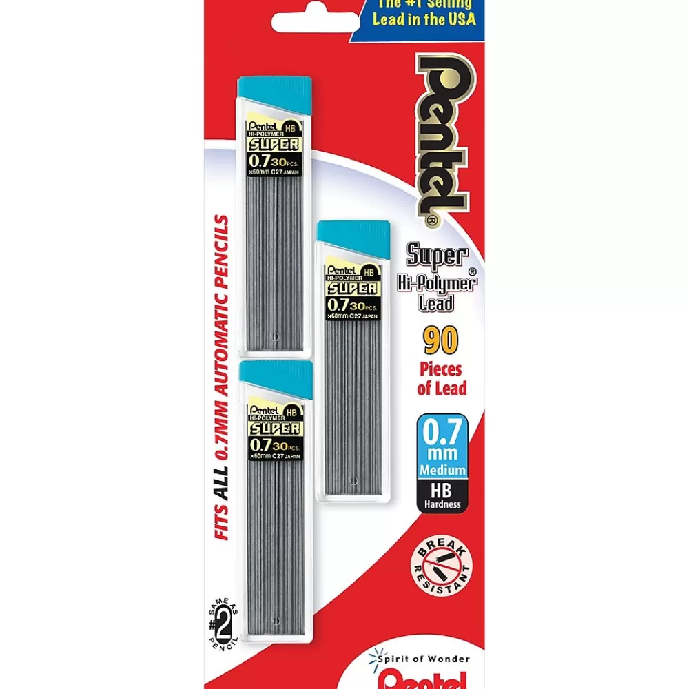 Pentel Pencils<Hi-Polymer Lead Refills, 0.7 mm HB, 90/Pk