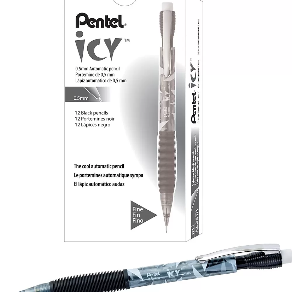 Pentel Pencils<Icy Mechanical Pencil, 0.5mm, #2 Medium Lead, Dozen (AL25TA)