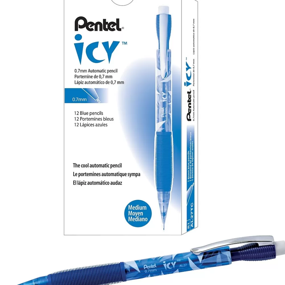 Pentel Pencils<Icy Mechanical Pencil, 0.7mm, #2 Medium Lead, Dozen (AL27TC)