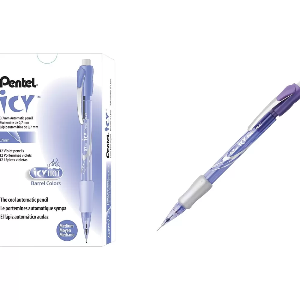 Pentel Pencils<Icy Mechanical Pencil, 0.7mm, #2 Soft Lead, Dozen (AL27TV)