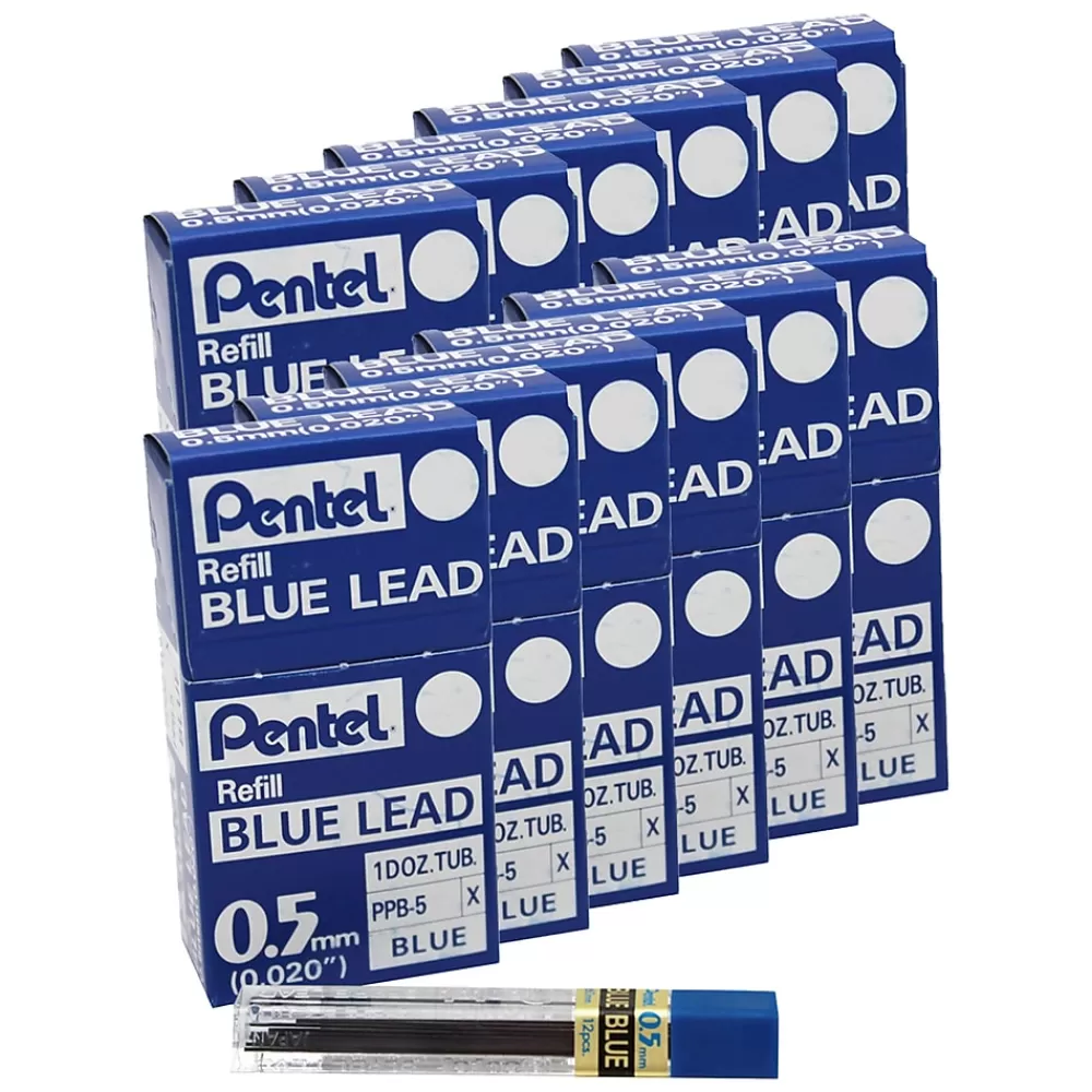 Pentel Pencils<® Refill Lead, Blue, Fine, 0.5mm, 12 Pieces Per Pack, 12 Packs (PENPPB5-12)