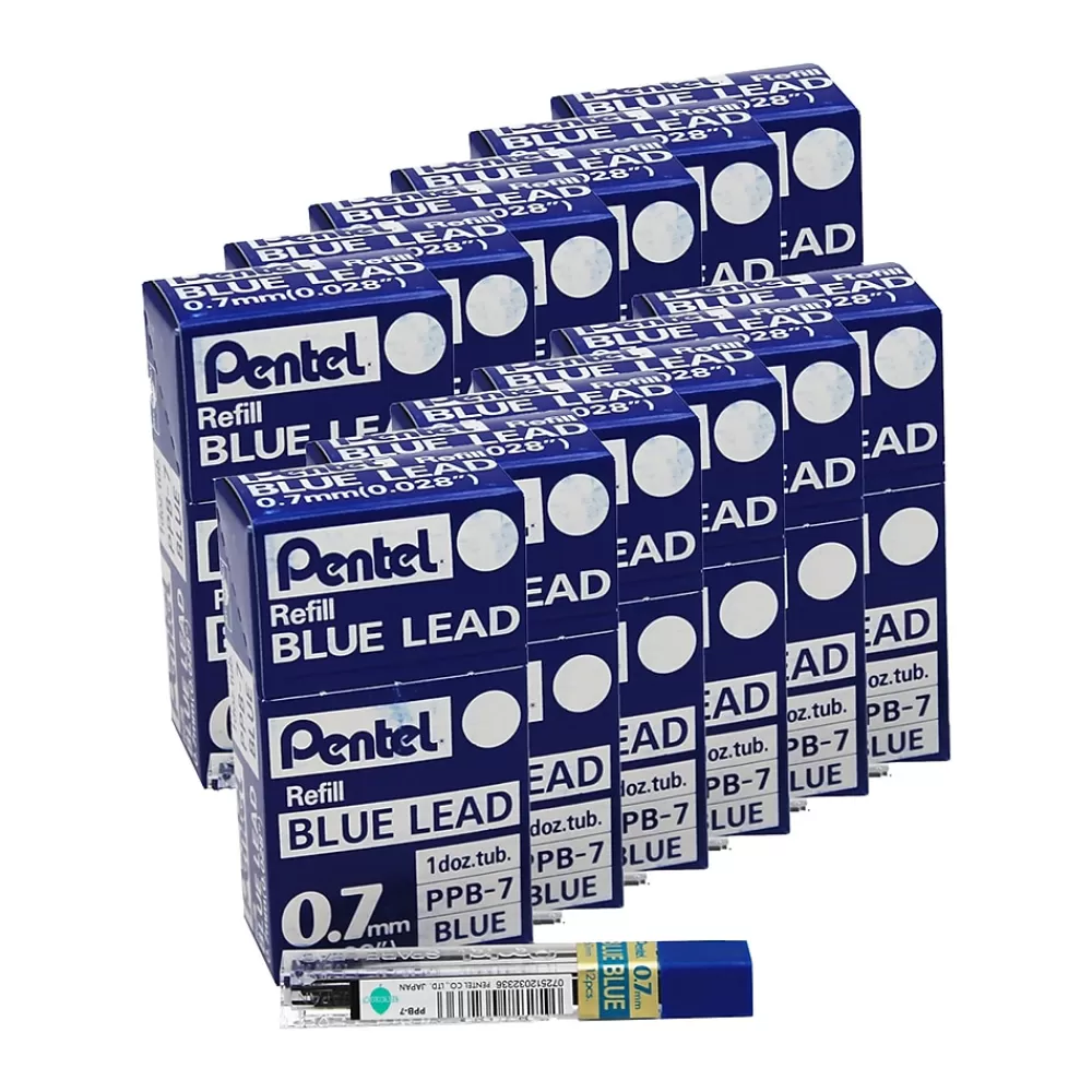 Pentel Pencils<® Refill Lead, Blue, Fine, 0.7mm, 12 Pieces Per Pack, 12 Packs (PENPPB7-12)
