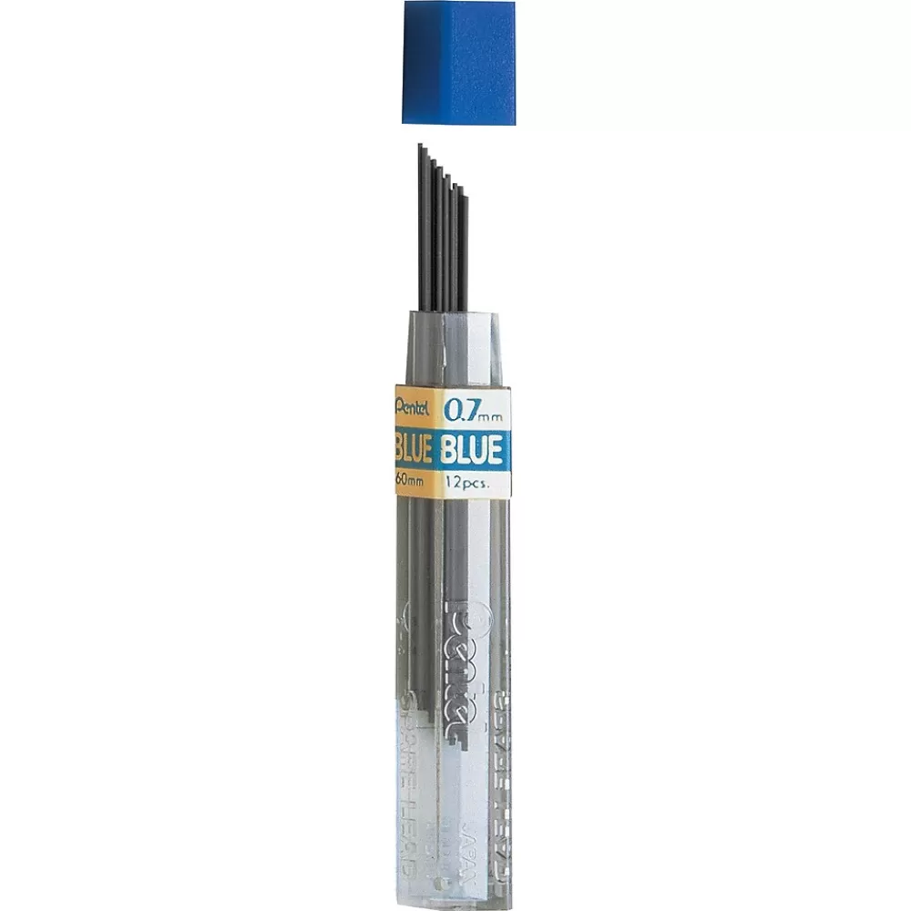 Pentel Pencils<® Refill Lead, Blue, Fine, 0.7mm, 12 Pieces Per Pack, 12 Packs (PENPPB7-12)