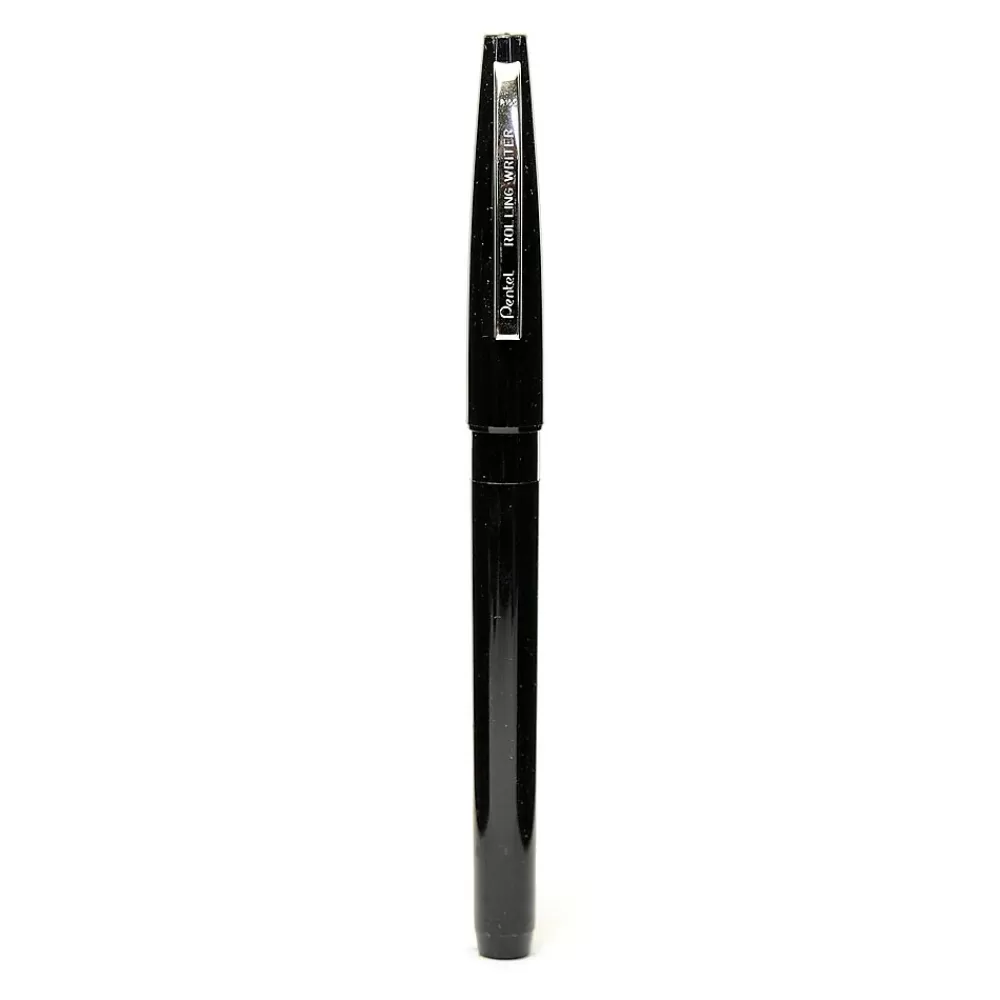 Pentel Pens<Rolling Writer Rollerball Pen, Medium Point, Black Ink, 12/Pack (R100-A)