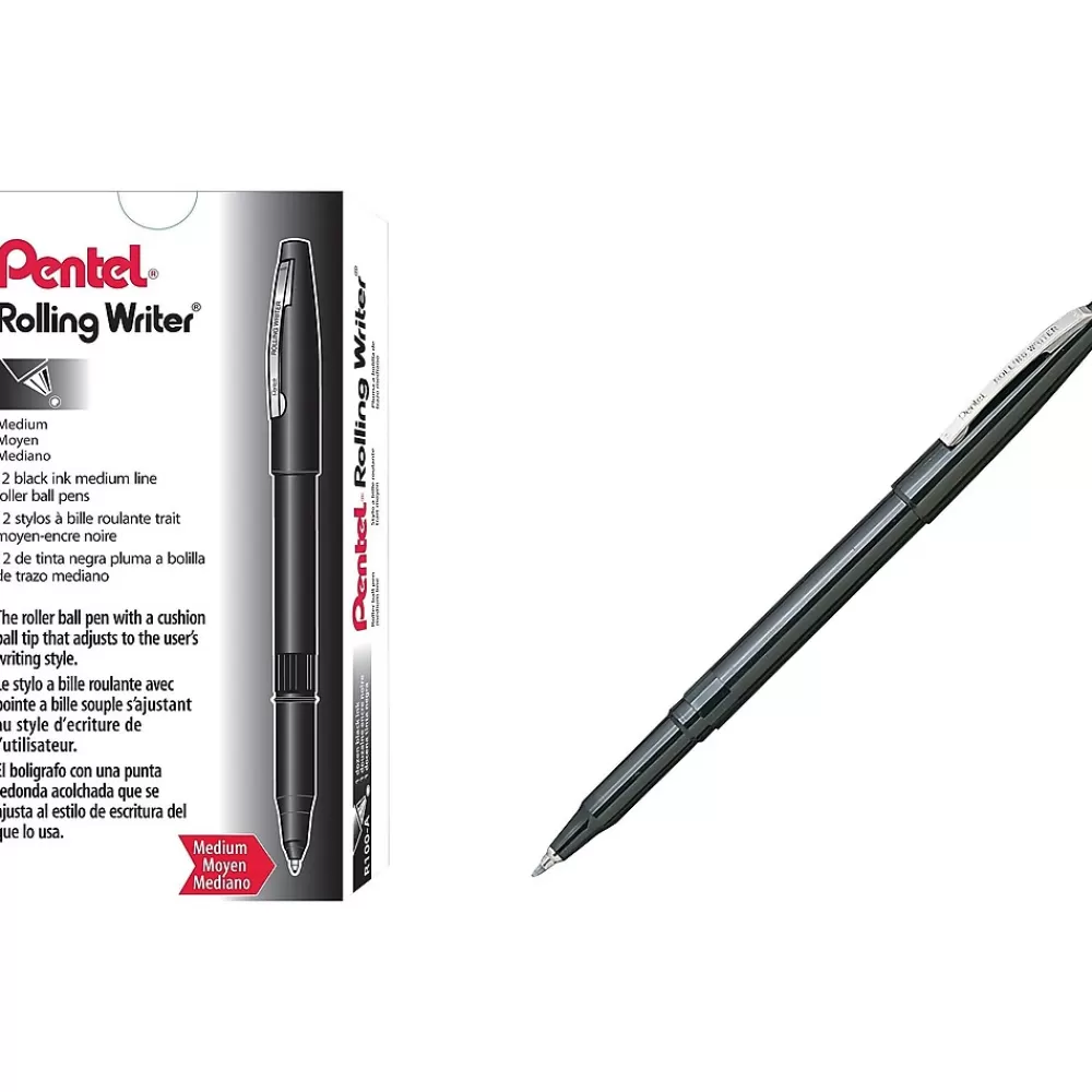 Pentel Pens<Rolling Writer Rollerball Pens, Medium Point, Black Ink, 12/Pack (R100-A)