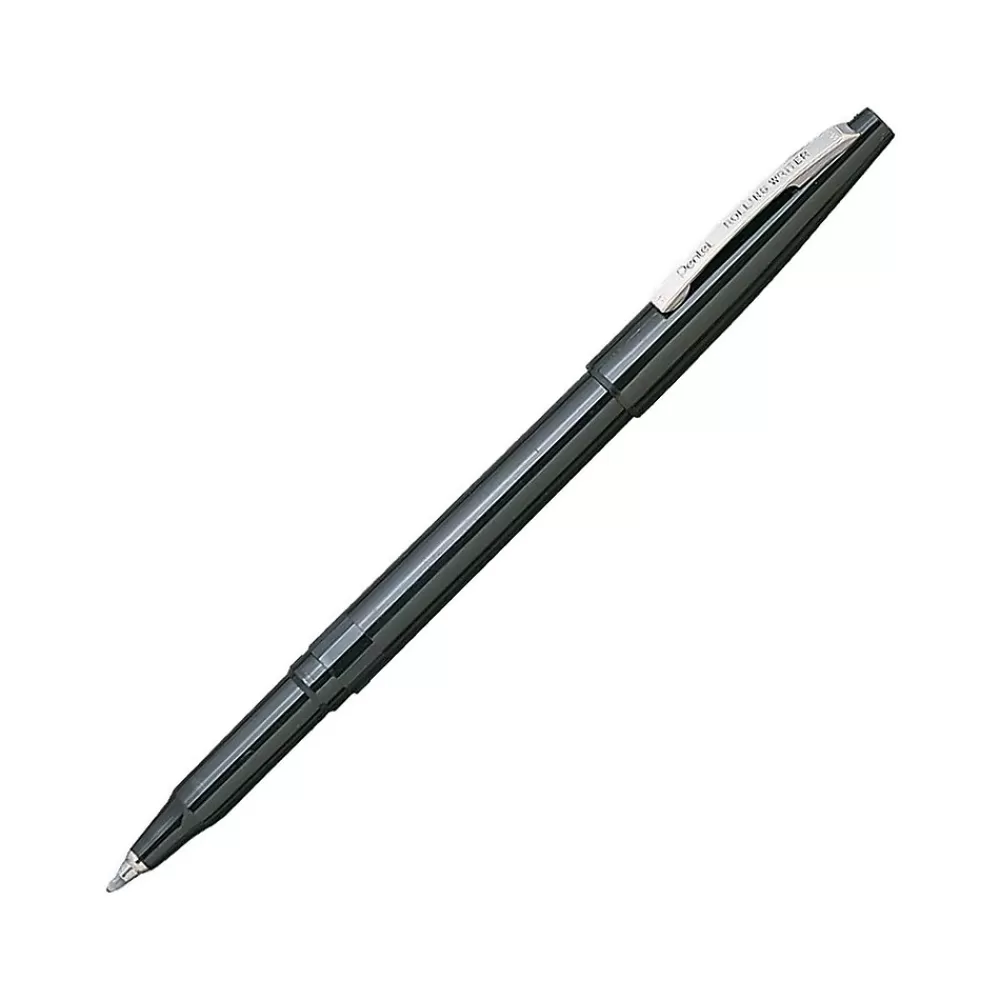 Pentel Pens<Rolling Writer Rollerball Pens, Medium Point, Black Ink, 12/Pack (R100-A)