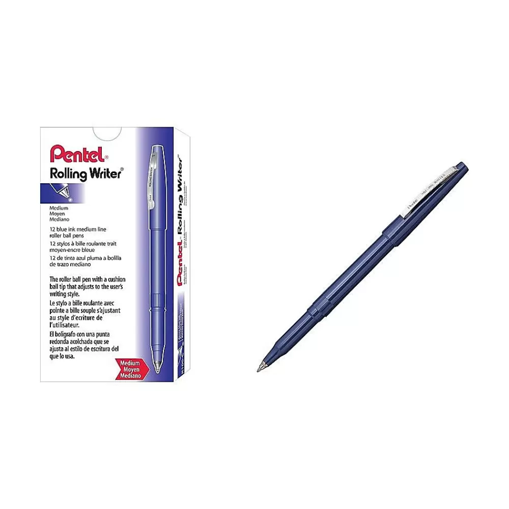 Pentel Pens<Rolling Writer Rollerball Pens, Medium Point, Blue Ink, Dozen (R100-C)
