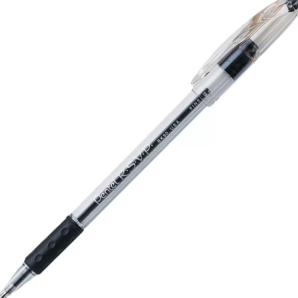 Pentel Pens<R.S.V.P. Ballpoint Pen, Fine Point, 0.7 mm, Black Ink, 5/Pk