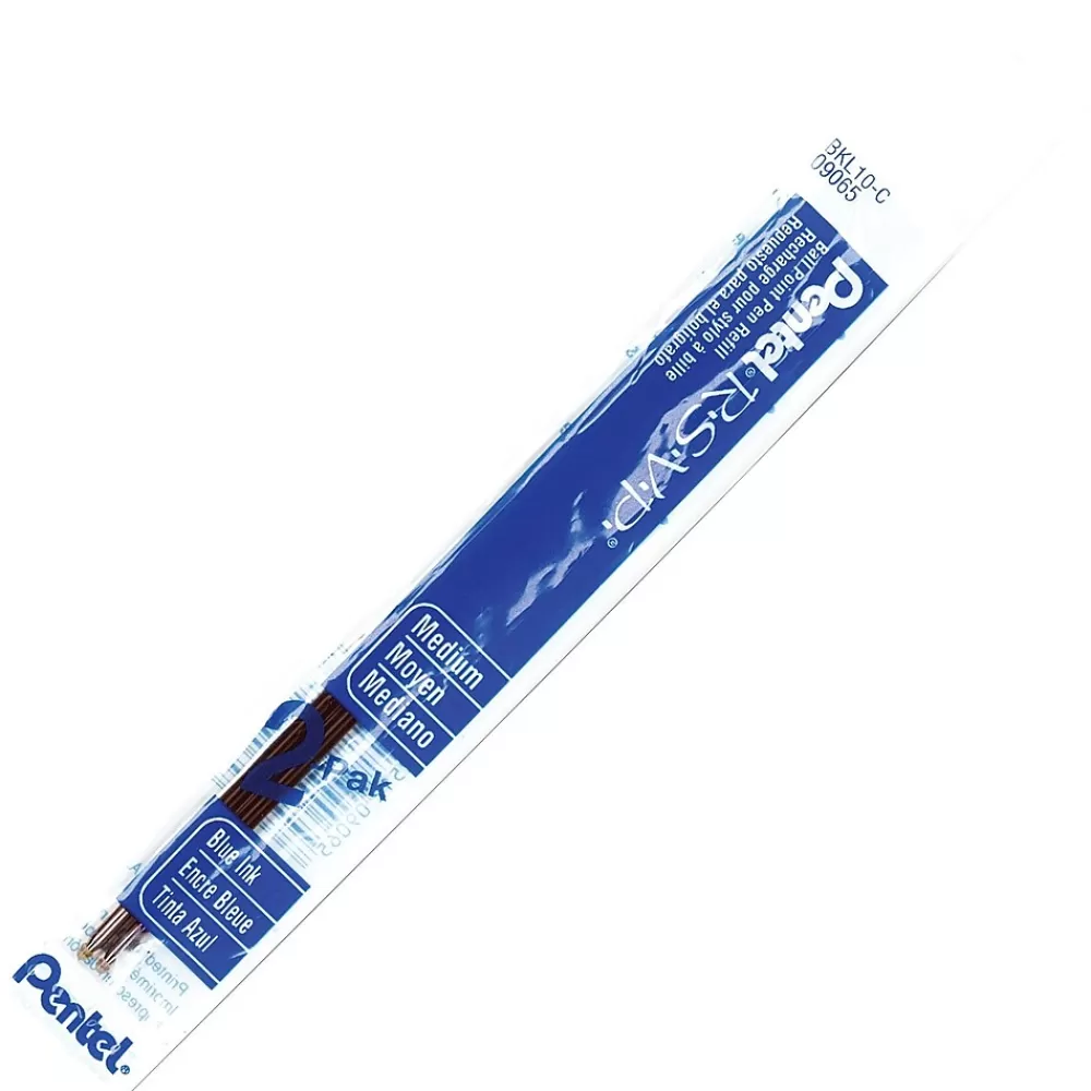 Pentel Pens<® RSVP Ballpoint Pen Refills, 1.0mm, Blue, 2 per pack (BKL10-C)