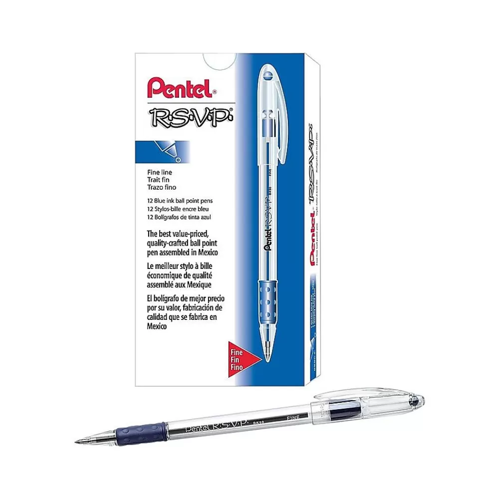 Pentel Pens<R.S.V.P. Ballpoint Pens, Fine Point, Blue Ink, Dozen (BK90-C)