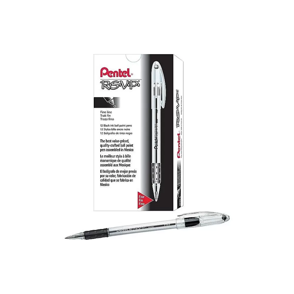 Pentel Pens<R.S.V.P. Ballpoint Pens, Fine Point, 0.7mm, Black Ink, Dozen (BK90-A)