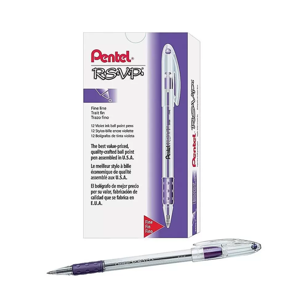 Pentel Pens<R.S.V.P. Ballpoint Pens, Fine Point, Purple Ink, Dozen (BK90-V)
