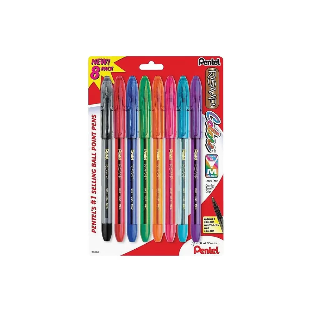 Pentel Pens<R.S.V.P. Ballpoint Pens, Medium Point, Assorted Ink, 8/Pack (BK91CRBP8M)