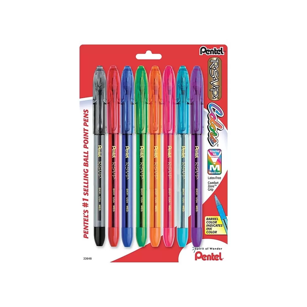 Pentel Pens<R.S.V.P. Ballpoint Pens, Medium Point, Assorted Ink, 8/Pack (BK91CRBP8M)
