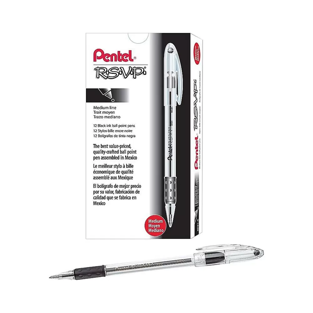Pentel Pens<R.S.V.P. Ballpoint Pens, Medium Point, Black Ink, 12/Pack (BK91-A)