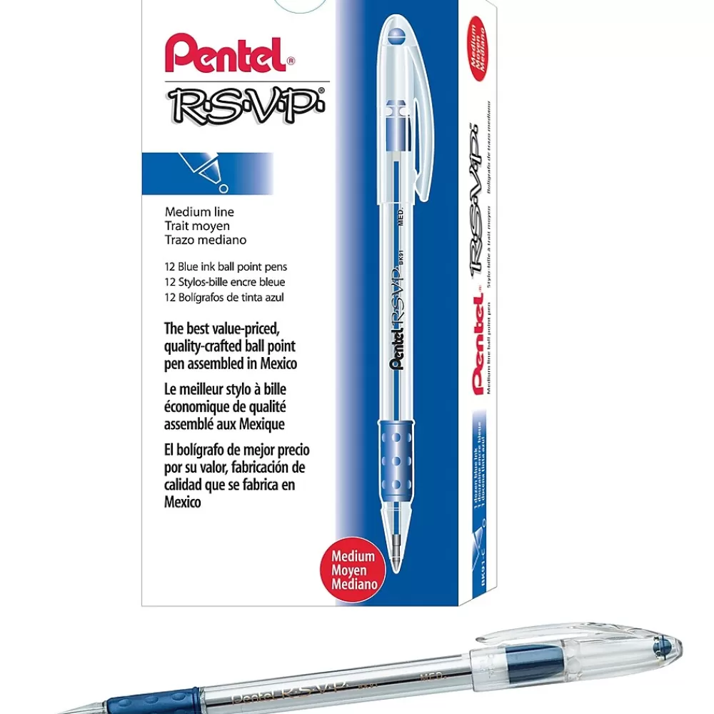 Pentel Pens<R.S.V.P. Ballpoint Pens, Medium Point, Blue Ink, Dozen (BK91-C)