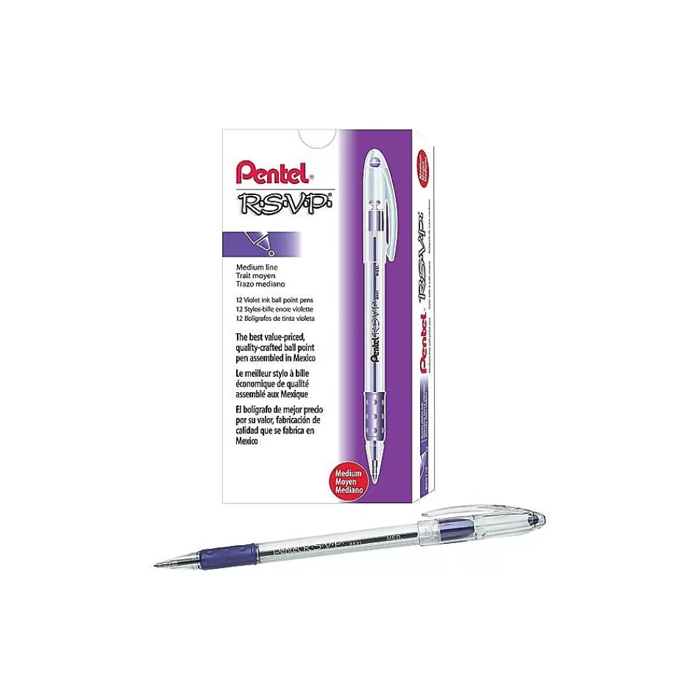 Pentel Pens<R.S.V.P. Ballpoint Pens, Medium Point, Purple Ink, 12/Pack (BK91-V)