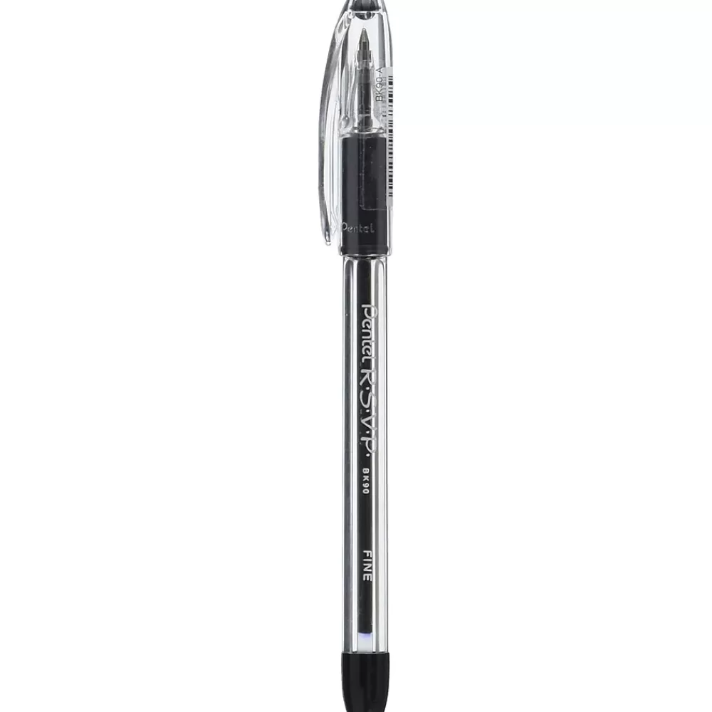 Pentel Pens<R.S.V.P. Ballpoint Stick Pens, Fine Point, Black Ink with Clear Barrel, 24/Pack (BK90ASW2)