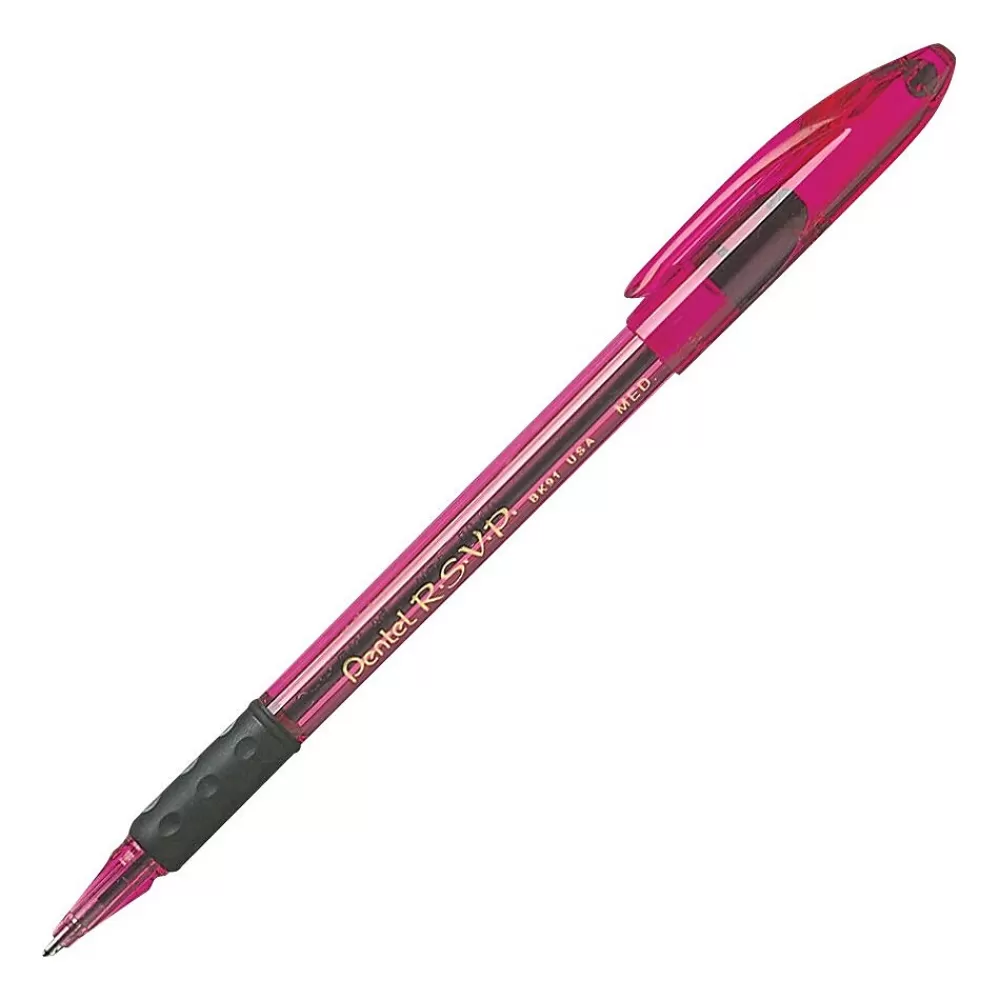 Pentel Pens<R.S.V.P.® Razzle-Dazzle™ Pink Ribbon Ballpoint Pens, Medium Point, Black Ink, 5/Pack (BK91RDBP5P)