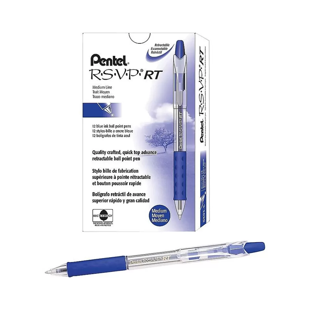 Pentel Pens<R.S.V.P. RT Retractable Ballpoint Pens, Medium Point, Blue Ink, Dozen (BK93-C)