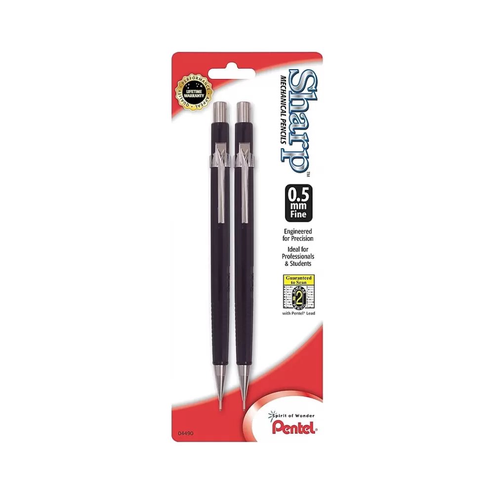 Pentel Pencils<Sharp Mechanical Pencil, 0.5mm, #2 Medium Lead, 2/Pack (P205BP2-K6)