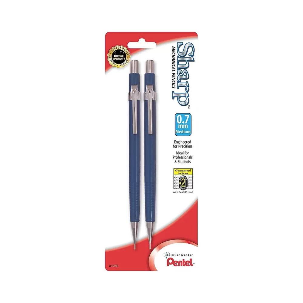 Pentel Pencils<Sharp Mechanical Pencil, 0.7mm, #2 Medium Lead, 2/Pack (P207BP2-K6)