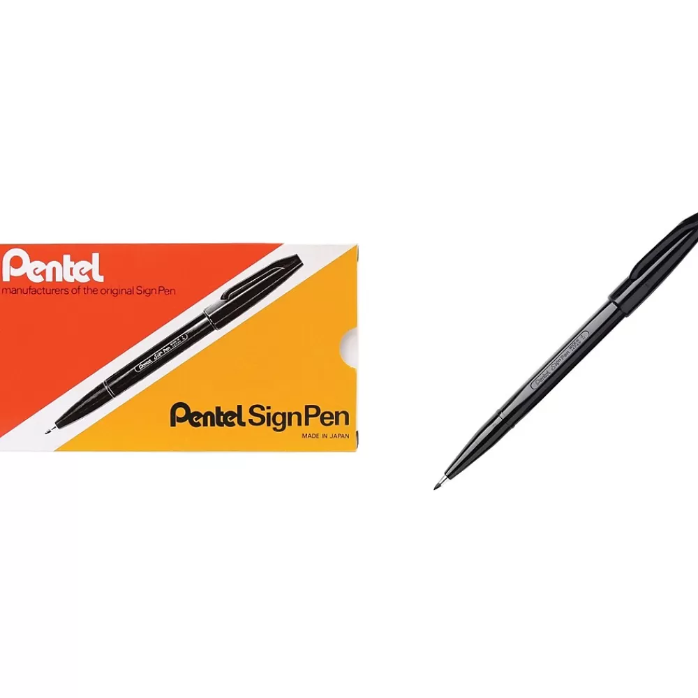 Pentel Pens<Sign Felt Pens, Fine Point, Black Ink, Dozen (S520-A)