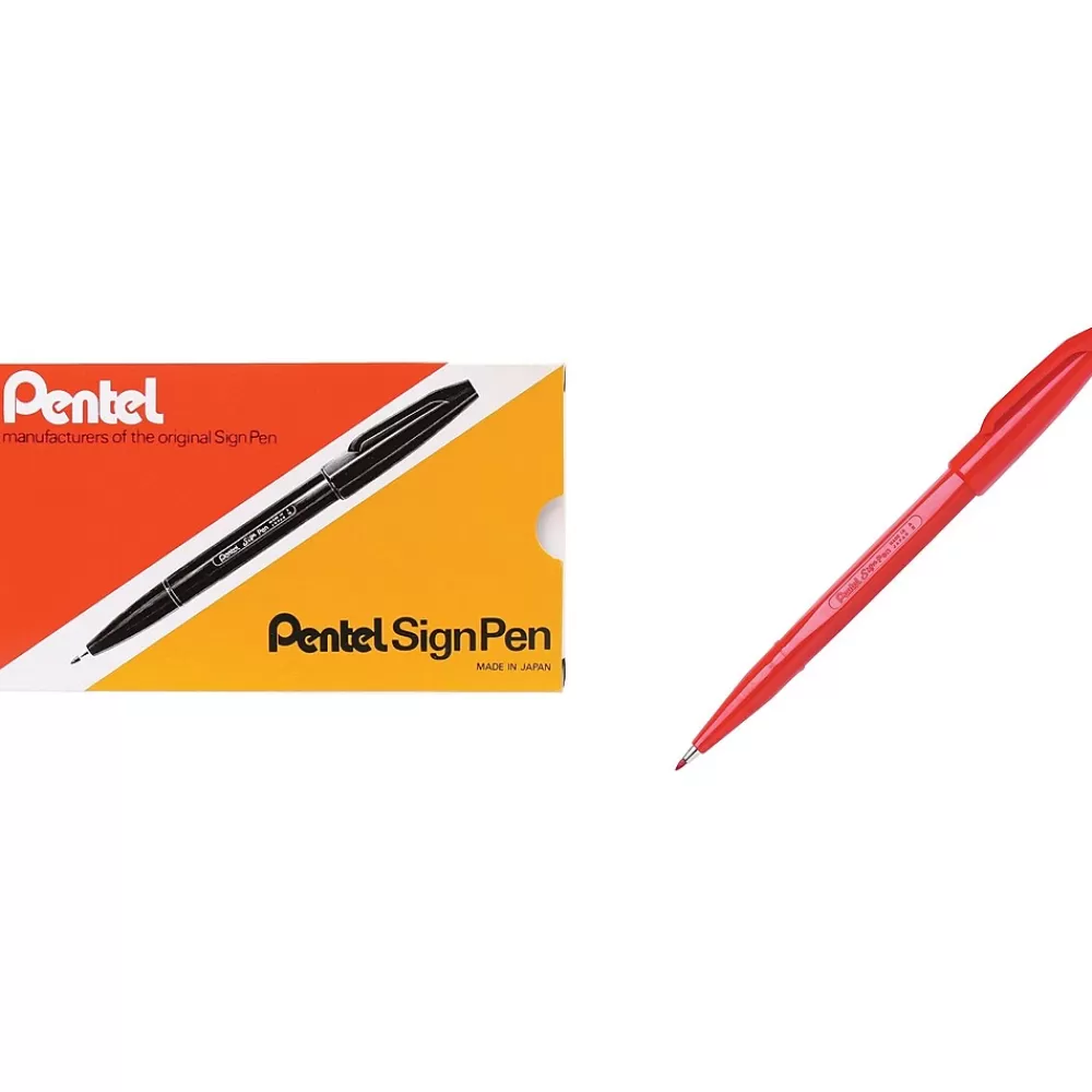Pentel Pens<Sign Felt Pens, Fine Point, Red Ink, Dozen (S520B)