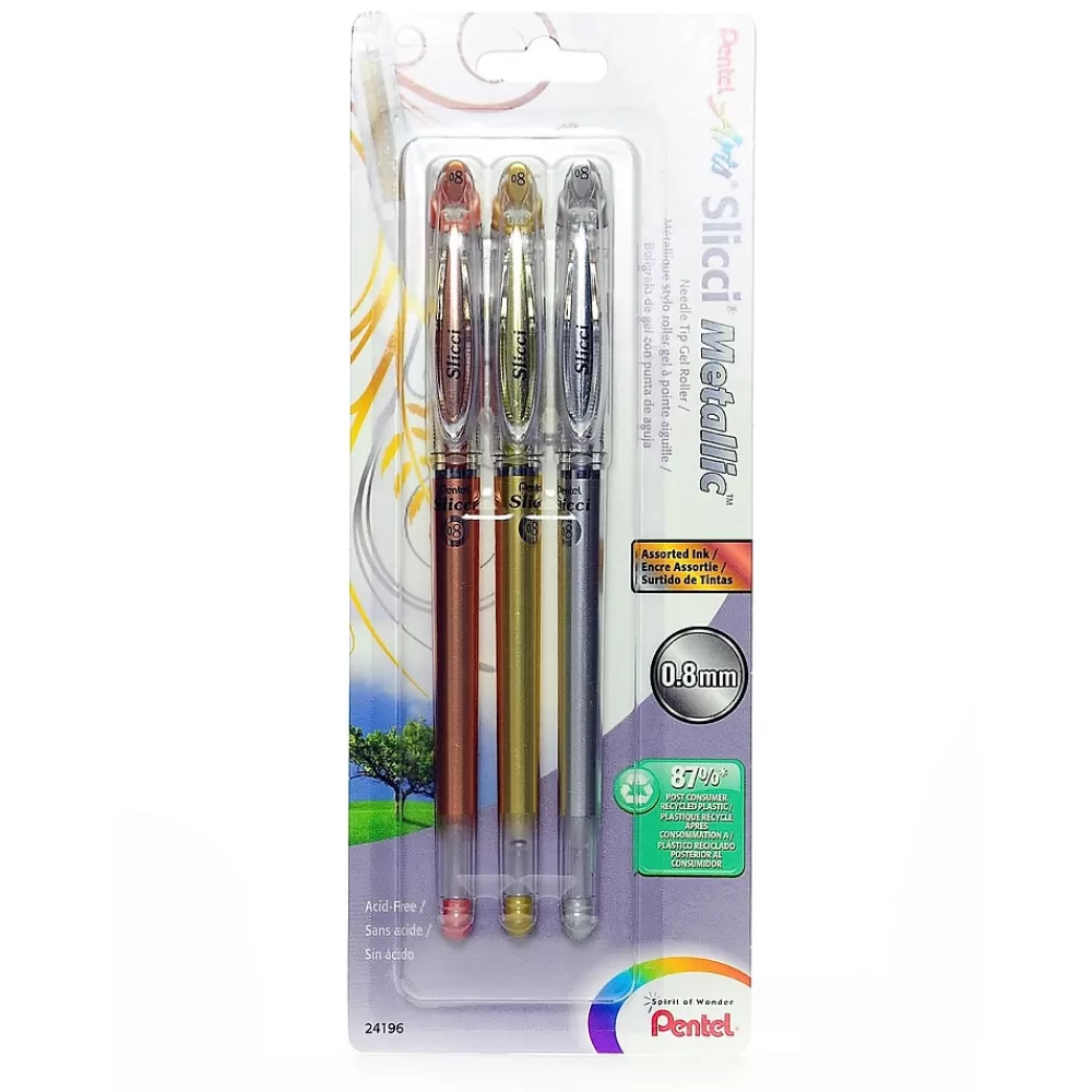 Pentel Pens<Slicci Extra Fine Metallic Gel Pens assorted pack of 3 [Pack of 2]