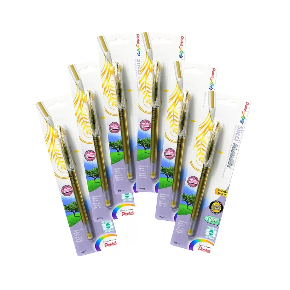 Pentel Pens<Slicci Extra Fine Metallic Gel Pens, Metallic Gold, 6/Pack (99027-PK6)