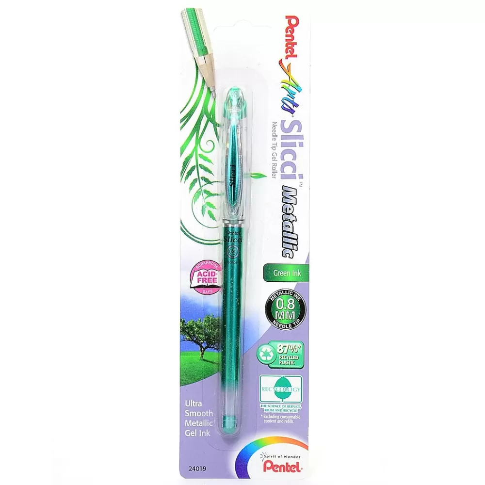 Pentel Pens<Slicci Extra Fine Metallic Gel Pens metallic green each [Pack of 6]