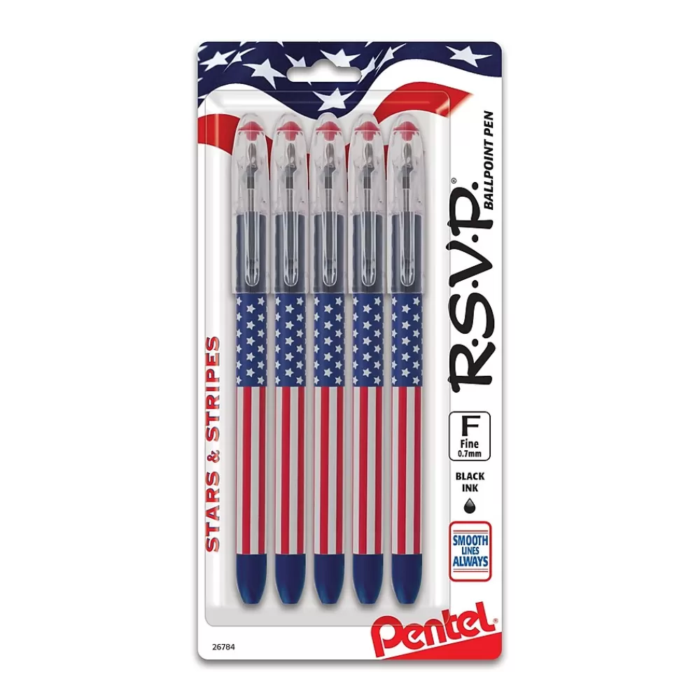 Pentel Pens<Stars & Stripes Edition RSVP Ballpoint Pens,Black Ink, 5/Pack (BK90USABP5A)